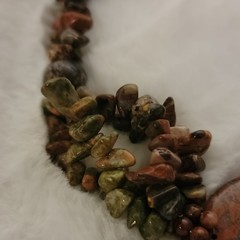 Jasper Chip Beaded Necklace Oval Pendant Brown Green Hook Clasp 18in