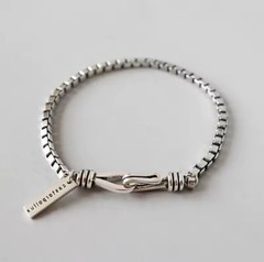 Vintage Thick Box Chain Bracelets Women Solid 925 Sterling Silver Jewelry Gift