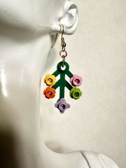 LEGO Green Pastel Plastic Flower Dangle Drop Hook Earrings No Stone Floral Theme