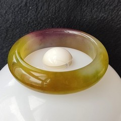 55mm 100% Natural Grade A Green Lavender Golden Silk Jade Wide Bangle Bracelet