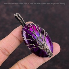 Copper Natural Pink Fire Labradorite Wire Wrapped Tree Of Life Pendant Jewelry