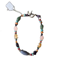 Multicolor Beaded Stone Chip Bracelet w/ Toggle Closure & Dangle Charm