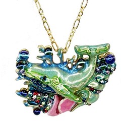 Kirks Folly A Whale of a Time Pin Pendant Necklace goldtone