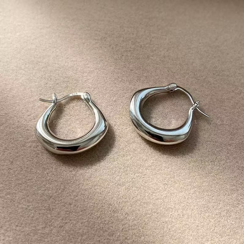 925 Silver Chunky Teardrop Huggie Hoop Earrings Minimalist Thick Earrings A01