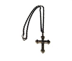 Double Sided Dark Antique Silver Plated Cross Pendant Necklace