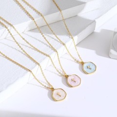 Small Cross Necklace for Women, Dainty 14K Gold Plated 14mm, pearl white