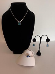 Green Blue 925 Sterling Silver Earrings Necklace Bracelet Set