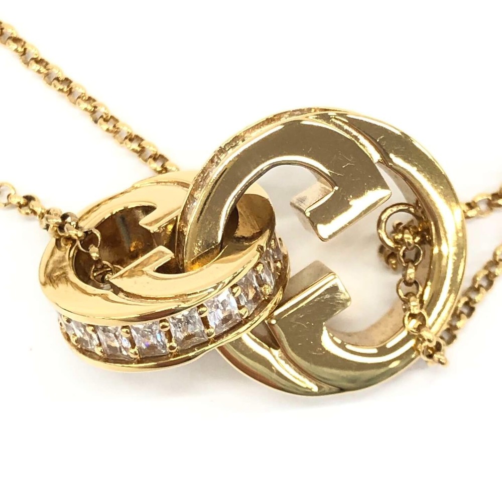 Gucci Blondie Interlocking G Gold Tone Crystals Double Chain Necklace with Box