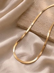 Gold or Silver Flat Herringbone Chain Choker Necklace 40cm + 4cm Extender