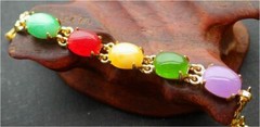 Gold Plate Lavender Red Green Yellow JADE Cabochon Beads Bangle Bracelet 101006
