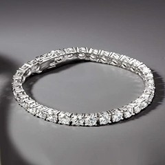 Women’s Solid 925 Sterling Silver 4mm Round Cut Clear CZ Tennis Chain Bracelet
