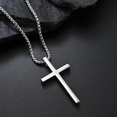 Cross Necklace for Men,Silver Stainless Steel Plain Cross Pendant Necklace