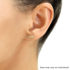 14K Real Solid Yellow Gold Dainty Mini Arrow CZ Sleeper Stud Earrings Screw-back