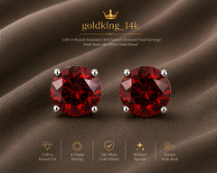2ct Round Simulated Garnet Diamond Stud Earrings Push Back 14k White Gold Plated