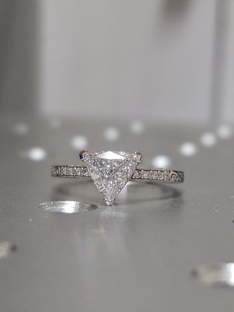 3.50Ct Trillion Cut Simulated Diamond Women Solitary Ring 14k White Gold Plated