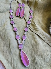 CZ Navy Blue Sapphire Teardrop Gem Bridal Indian Necklace Earring Jewelry Set