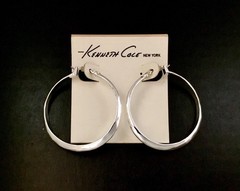 Kenneth Cole Silver Tone Hoop Earrings 1-1/2”
