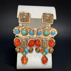 Revival Gold Hammered Orange Chandelier Earrings