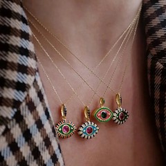 Neo-Gothic Turquoise White Opal Evil Eye Pendant Necklace Stainless Steel Jewelr