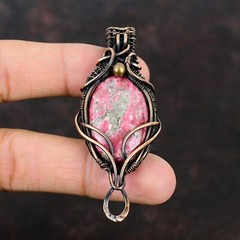 Thulite Gemstone Handmade Jewelry Copper Wire Wrapped Pendant For Girls 2.91″