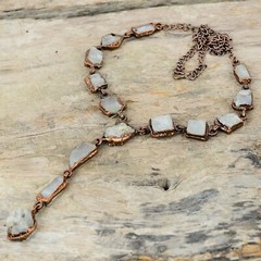 Rainbow Moonstone Rough Copper Electroformed Chain Adjustable Necklace 18.0″