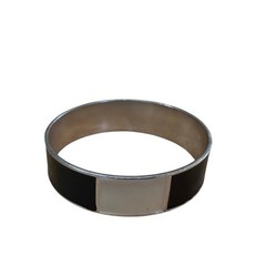 Chic Bangle Bracelet Black Cream Silver Tone Modern Statement Cuff Modern