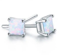 Gorgeous 7x7mm White Fire Opal Square Earrings