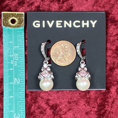 Givenchy Silver Tone Crystal & Imitation Pearl Small Drop Earrings NWT $48