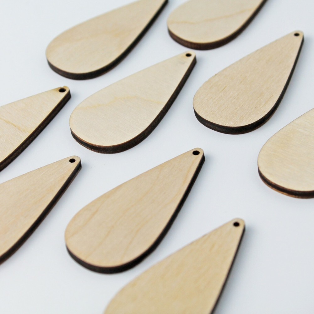 ALL SIZE (12pc to 100pc) Unfinished Wood Solid Slim Teardrop Earrings Blanks