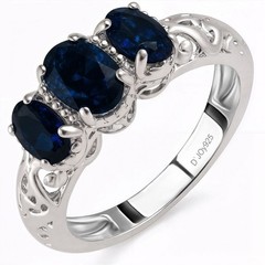 Blue Sapphire DF 1.25 ctw 3 Stone Ring Platinum Over Sterling Silver Size 5.0