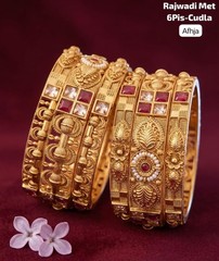 Premium Brass Rajwadi 6 Pcs Chudla Set – Traditional Designer Bangles (Sizes 2.4
