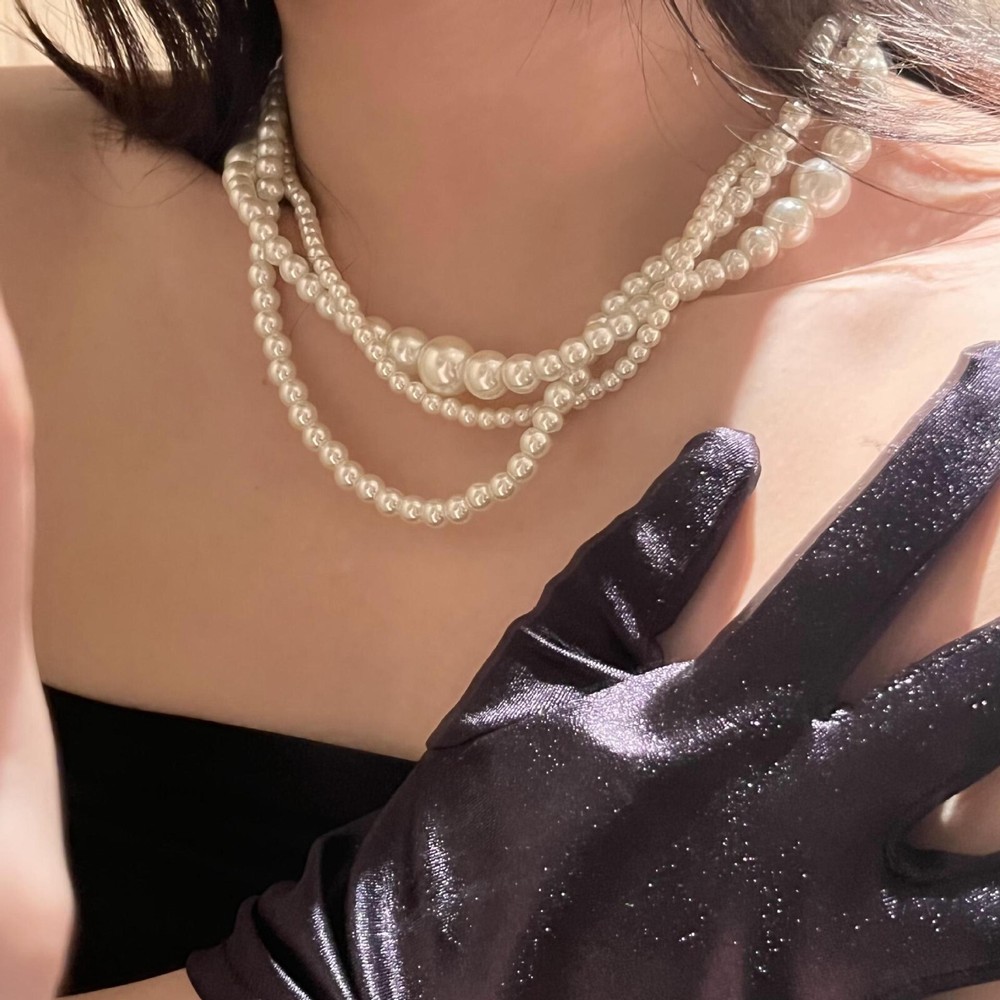 Triplet Layered Faux Pearl Necklace
