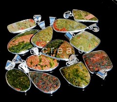 Natural Unakite Gemstone Bezel Pendants, 925 Silver Plated Pendants Jewelry M20