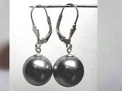 6mm 8mm 10mm 12mm 14mm BLACK GREY Shell Pearl Dangle EARRINGS LEVERBACK Silver