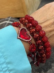 Betsey Johnson Heart Bracelet Layered Red Beads Glass Hearts 7.5 Plus 1.5 NEW