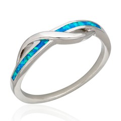 Blue Fire Opal Silver Jewelry Anniversary Women Infinity Ring Size 6 7 8 9 10