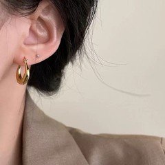 925 Silver Chunky Teardrop Huggie Hoop Earrings Minimalist Thick Earrings A01