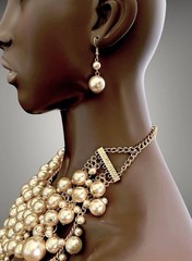 Champagne Light Brown Faux Pearl Statement Bib Necklace Earrings Jewelry Set