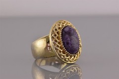 Badavic HK Gold Sterling Silver Woven Bezel Purple Charoite Band Ring 925 Sz: 9