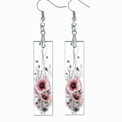 Gray Wildlowers & Pink Flower Print Earrings Bar Wood Dangle Summer Jewelry Gift