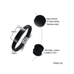 Personalized Men Bracelet Braided Leather Surfer Wristband ID Name Engraving DIY