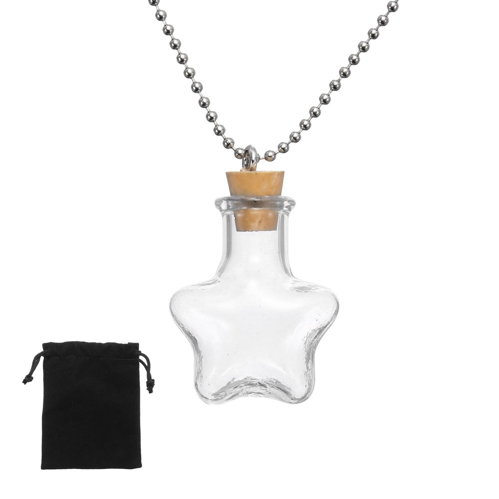 25mm Vial Necklace with Cork Stoppers Black Velvet Bag, Star Shaped, Clear