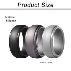 3pcs Medical Grade Silicone Wedding Ring Men Flex Fit Sport Rubber Band Sz#8-14