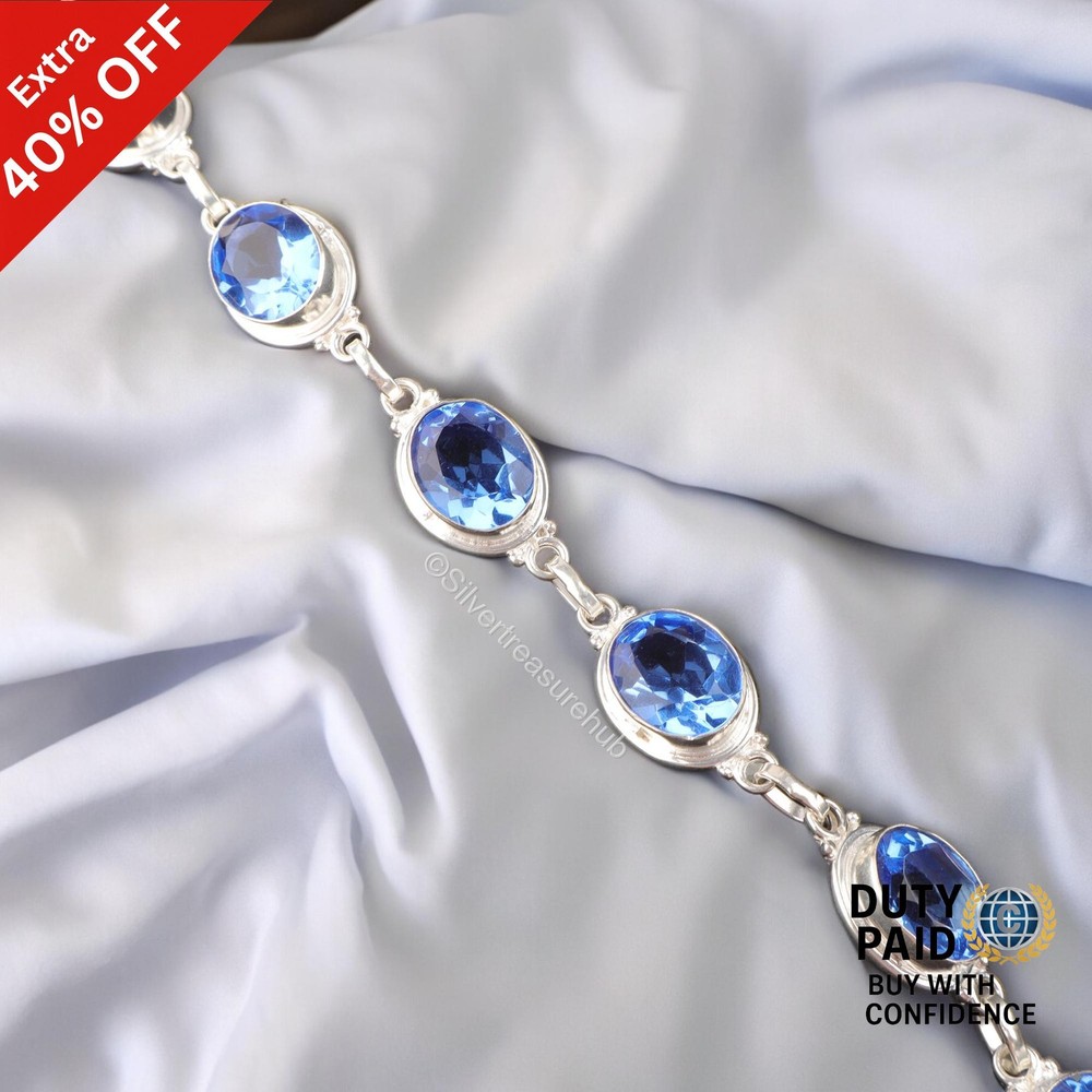 Tanzanite Stone Sterling Silver Birthday Ethnic Unique Chain Engagement Bracelet