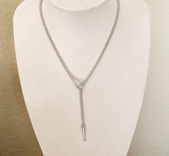 Silver Tone Snake Lariat Necklace 65cm Stainless Steel 18K White Gold Plated CZ