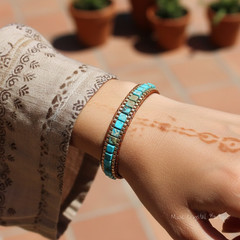 Natural Turquoise Leather Bracelet For Men Women Braided Boho Gemstone Jewelry