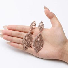 Women’S Rhinestone Crystal Wedding Bridal 2 Leaf Drop Dangle Chandelier Earrings
