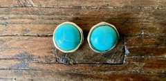 Howlite Button Pierced Earrings in a Gold Tone Base