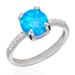 7×9 Oval Ocean Blue Fire Opal Silver Jewelry Women Solitaire Ring SZ 6 7 8 9 10