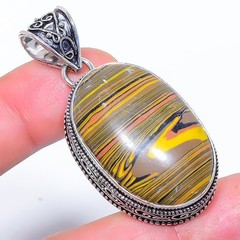 Tiger Rainbow Calsilica Gemstone 925 Silver Plated Pendant 2.0″ S1950